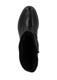 Talvisaapikkaat tolppakorolla - musta nahka, rypytetty varsi, remmikoriste