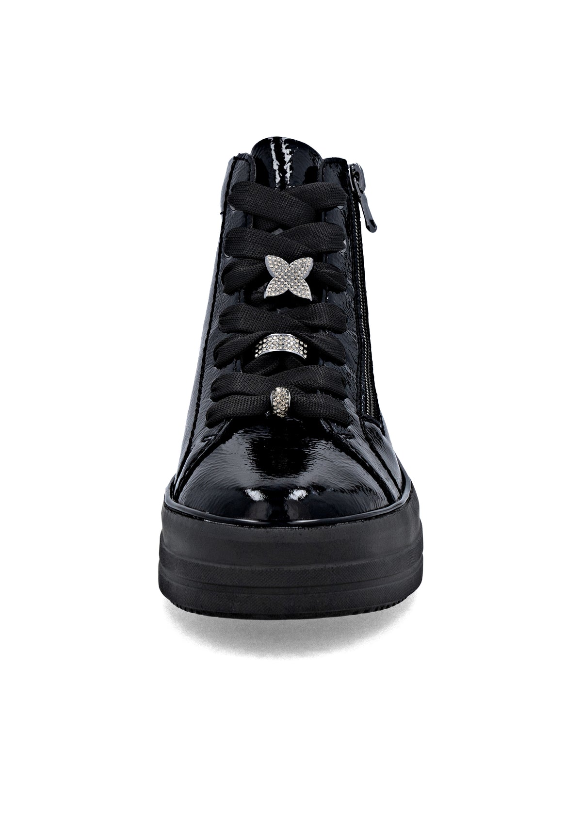 Varrelliset tennarit paksulla pohjalla - musta kiiltonahka, musta pohja