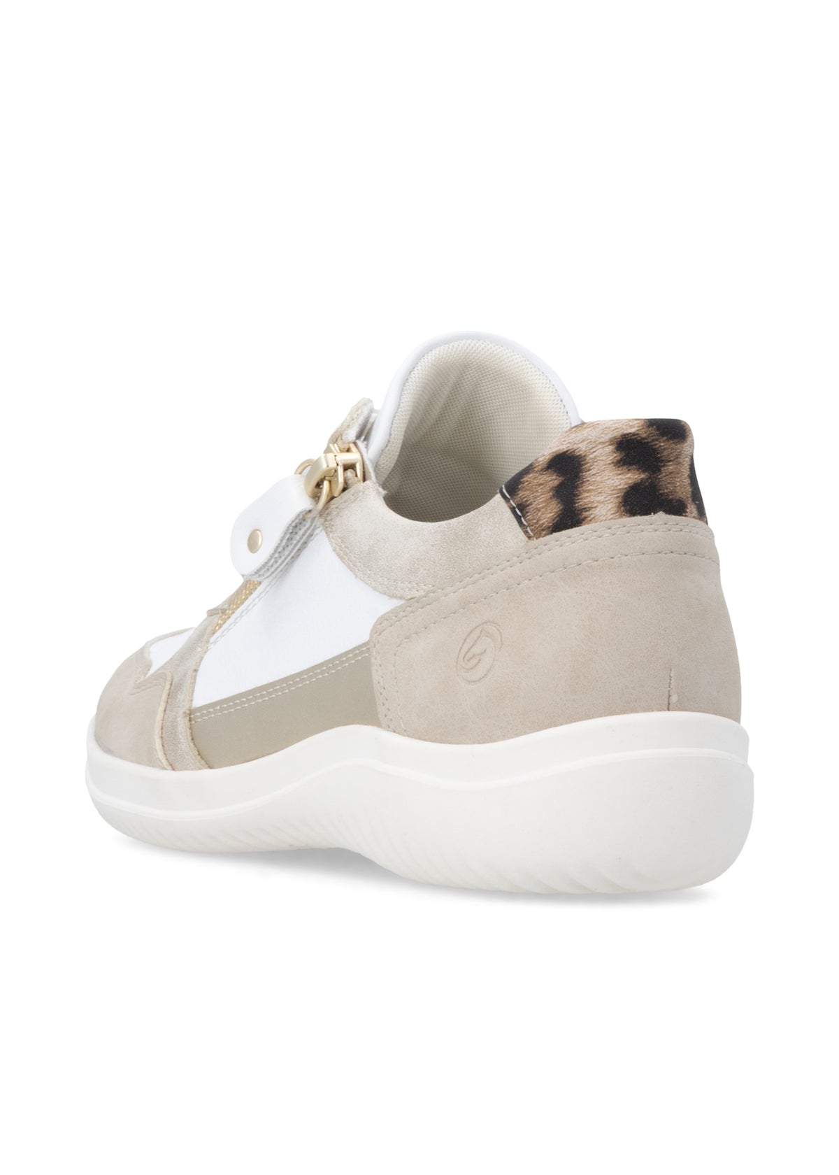 Nauhalliset kävelykengät - valko-beige nahka, leopardiyksityiskohdat