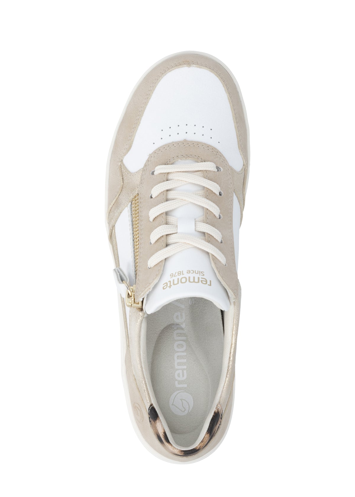 Nauhalliset kävelykengät - valko-beige nahka, leopardiyksityiskohdat