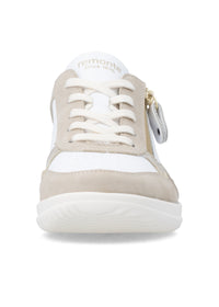 Nauhalliset kävelykengät - valko-beige nahka, leopardiyksityiskohdat