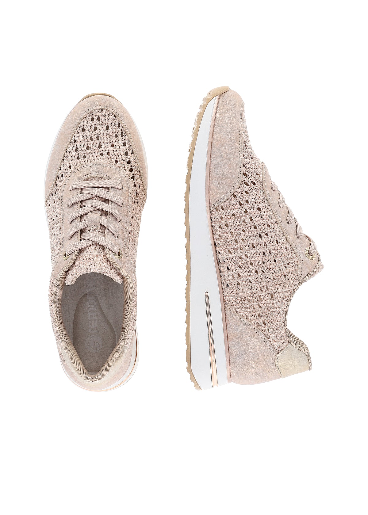Sneakers with a small wedge sole - pink, knit on the sides