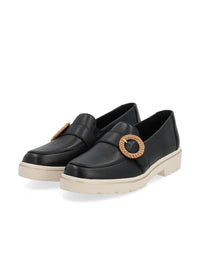 Loafers with a thick sole - black, buckle decoration