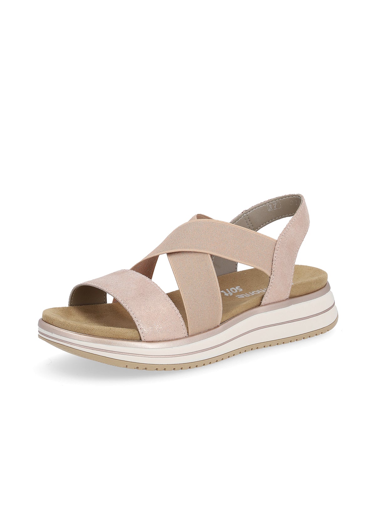 Sandals with a thick sole - nude, rose gold, elastic straps