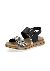 Sandaalit paksulla pohjalla - musta, mustavalkoinen, tarraremmit