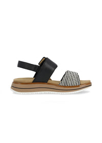 Sandaalit paksulla pohjalla - musta, mustavalkoinen, tarraremmit