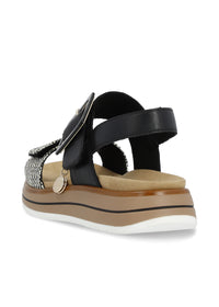 Sandaalit paksulla pohjalla - musta, mustavalkoinen, tarraremmit