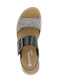 Sandaalit paksulla pohjalla - musta, mustavalkoinen, tarraremmit