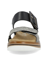 Sandaalit paksulla pohjalla - musta, mustavalkoinen, tarraremmit