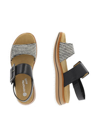 Sandaalit paksulla pohjalla - musta, mustavalkoinen, tarraremmit