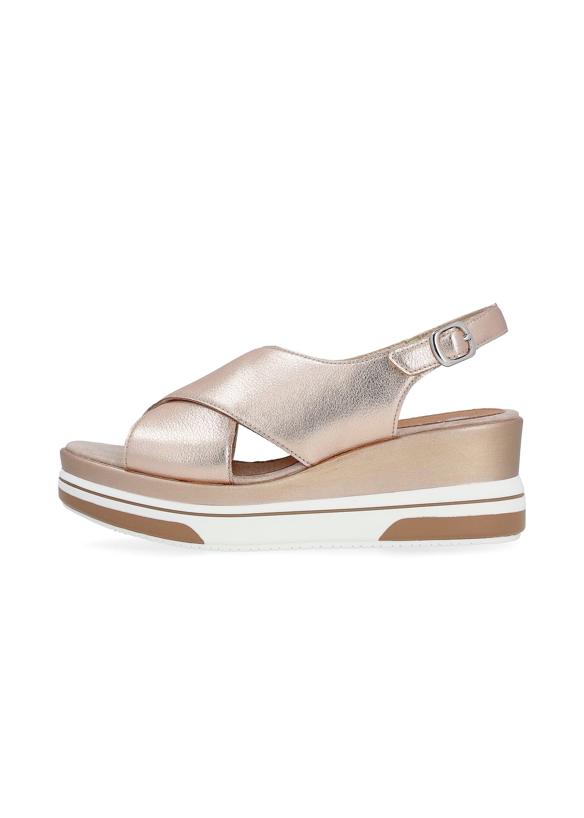 Sandals with a wedge sole - light shimmering copper