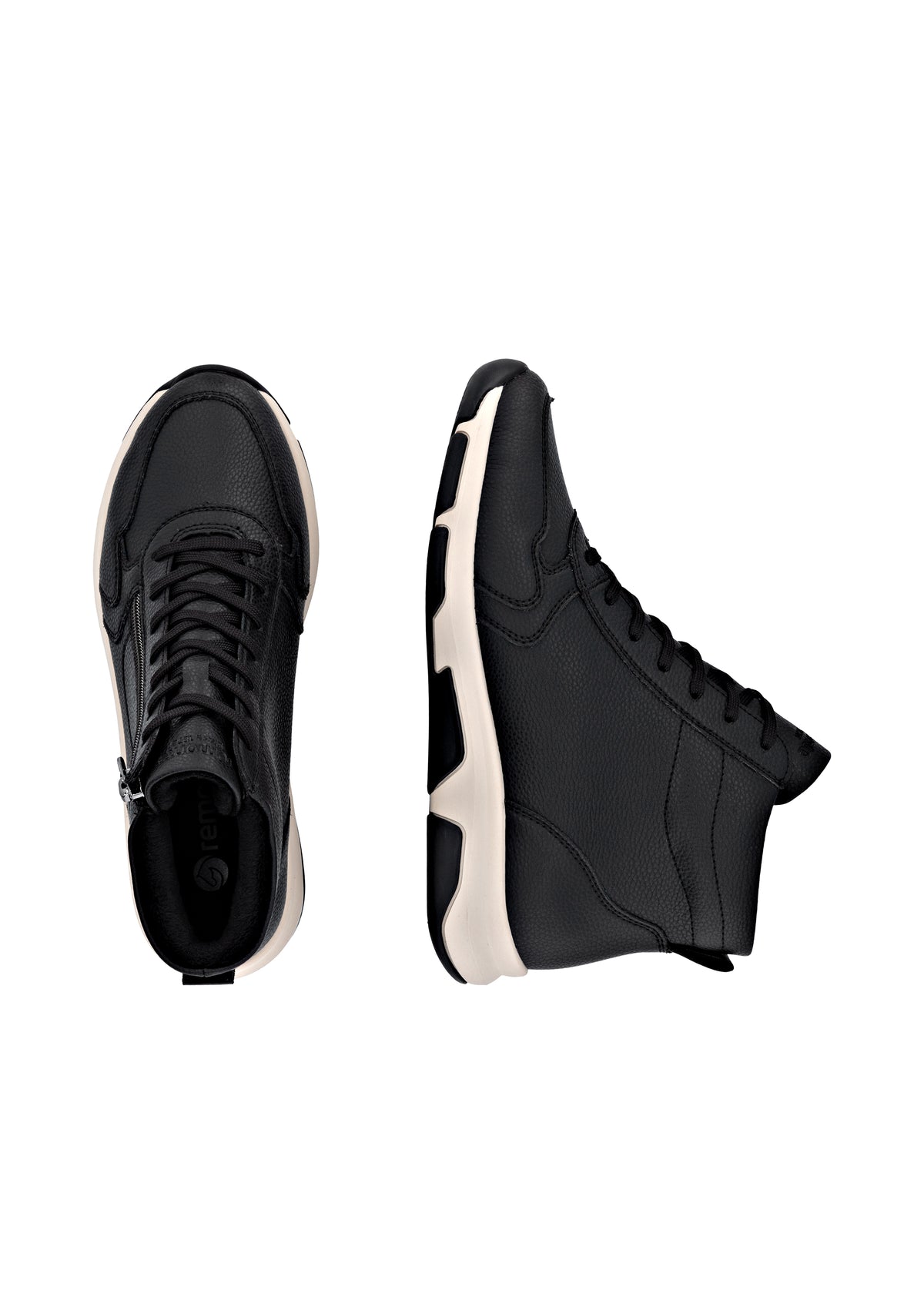 Casual ankle boots - black leather, light sole, Remonte-TEX