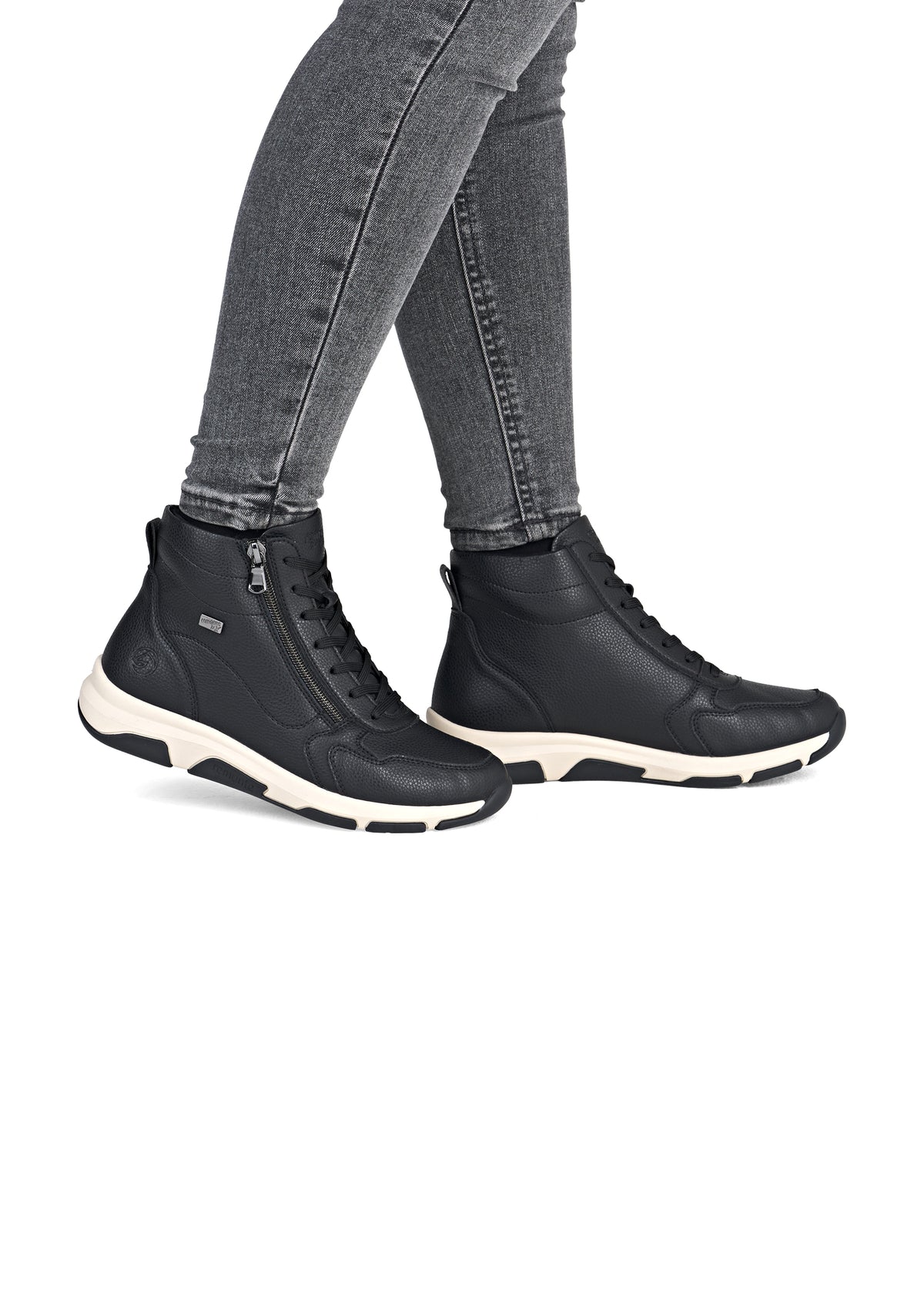 Casual ankle boots - black leather, light sole, Remonte-TEX