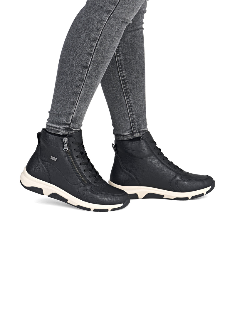 Casual ankle boots - black leather, light sole, Remonte-TEX