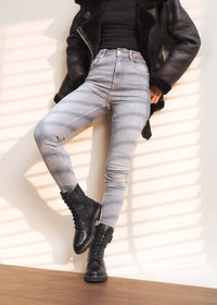 Ankle boots - black leather, buckle decoration on the shaft, sparkling laces