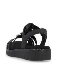 Sandals with elastic straps - black, silver decorations, vegan