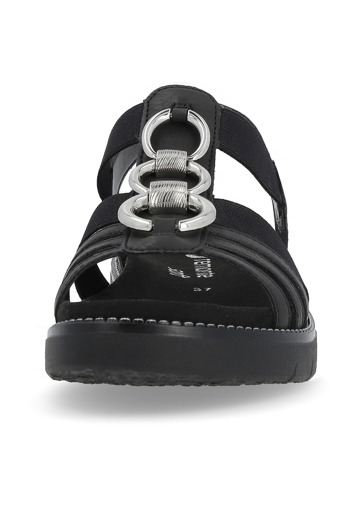 Sandaler med resårband - svarta, silverdekorationer, veganska