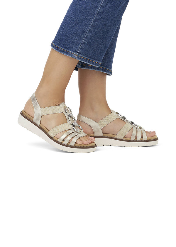 Sandaalit joustavilla remmeillä - kulta, hopeiset koristeet, vegaaninen
