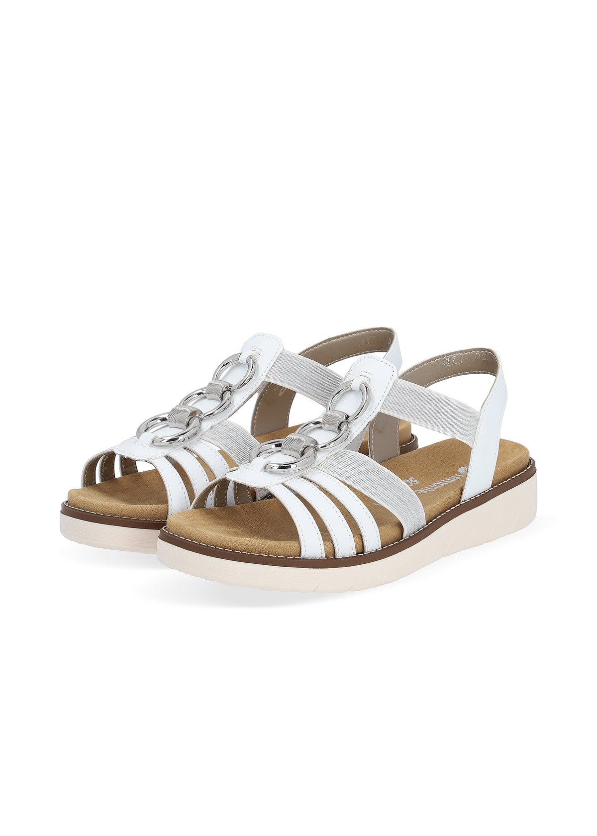 Sandals with elastic straps - white, silver decorations