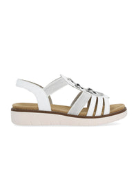Sandals with elastic straps - white, silver decorations