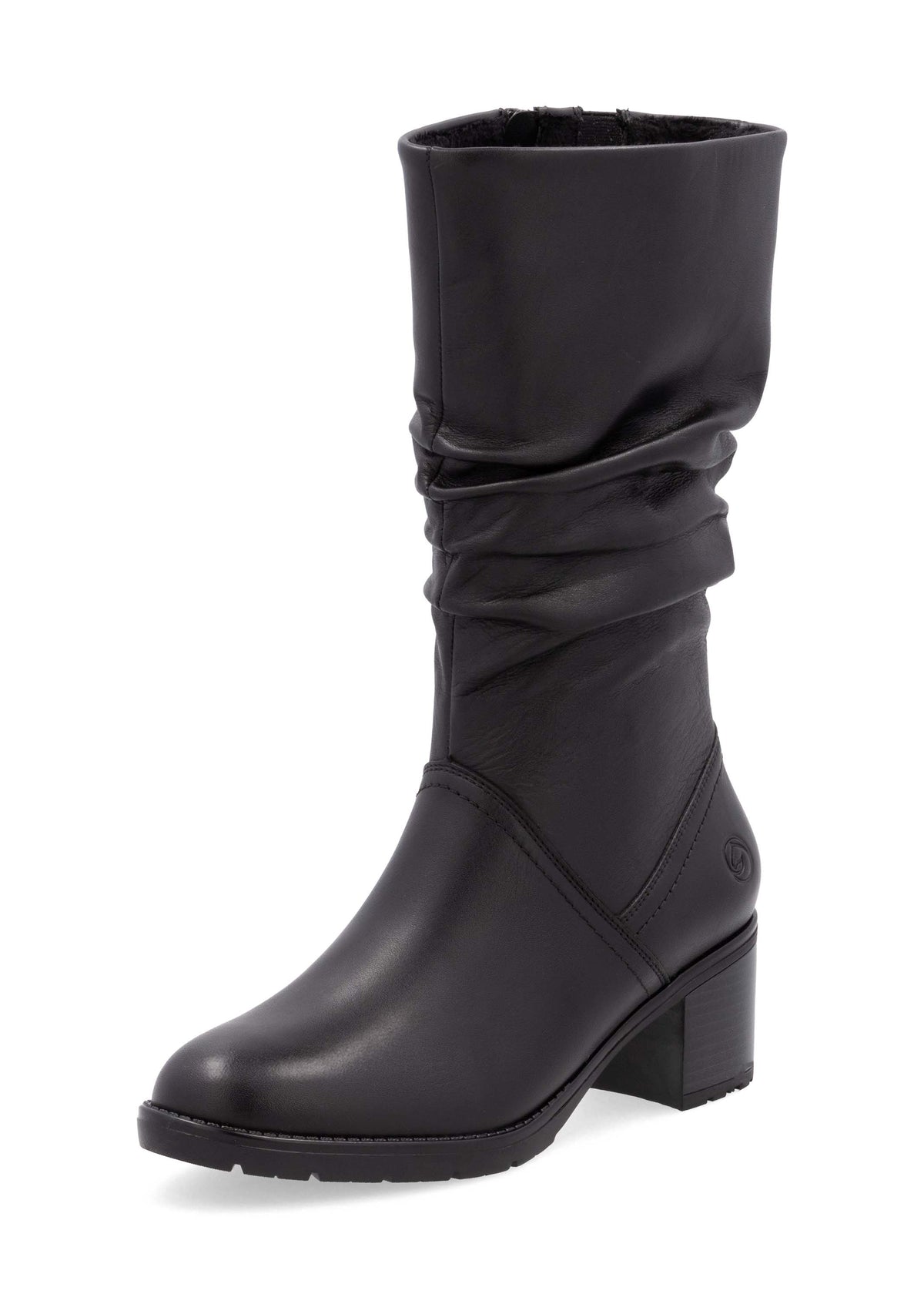 Boots with stiletto heel - black leather, crinkled shaft