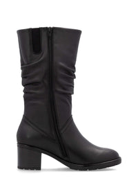 Boots with stiletto heel - black leather, crinkled shaft