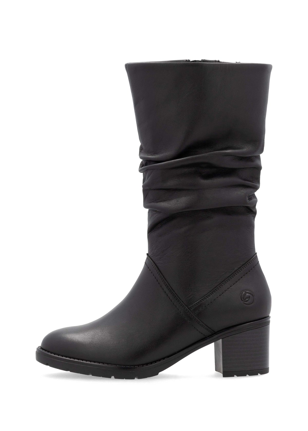 Boots with stiletto heel - black leather, crinkled shaft