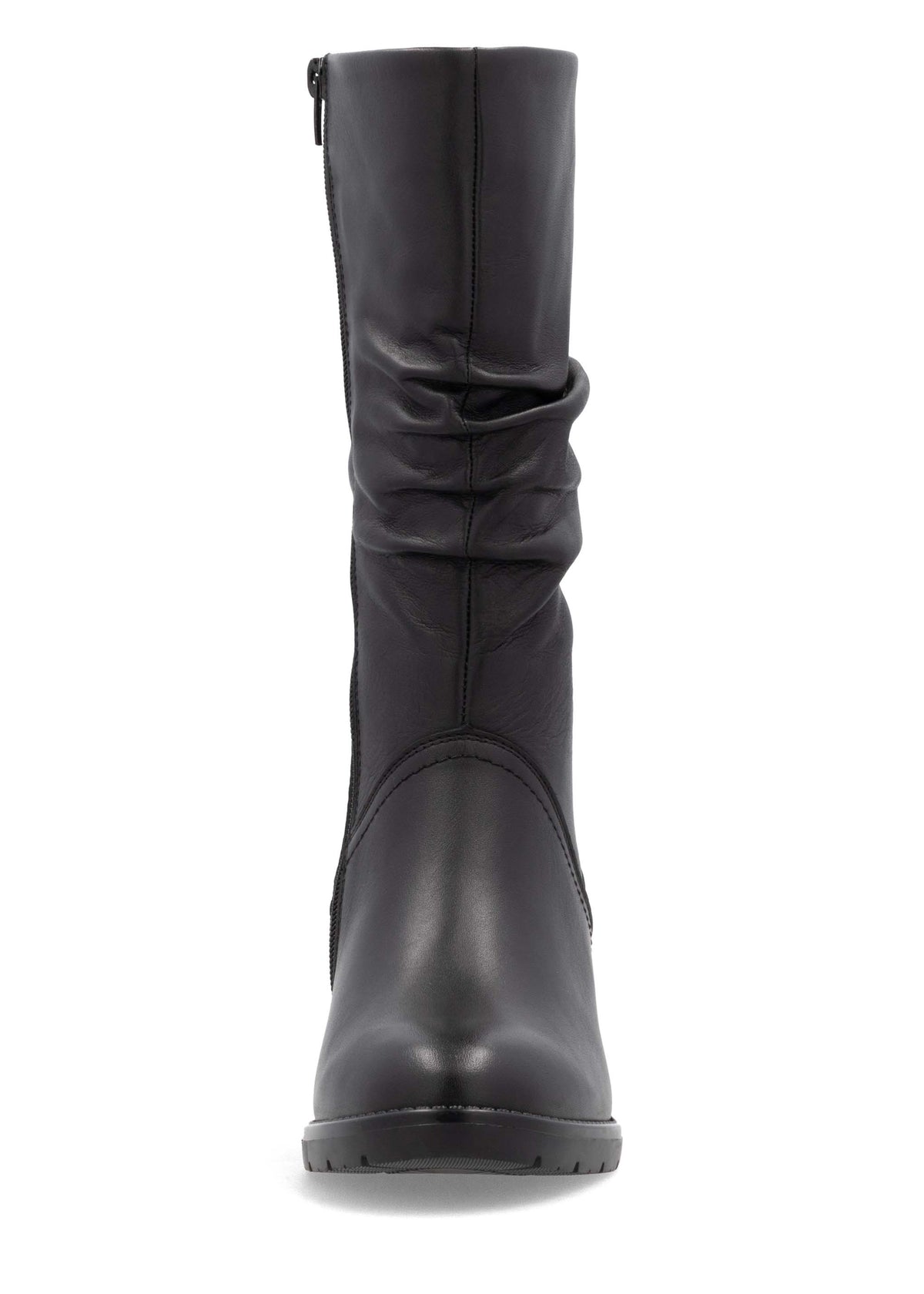 Boots with stiletto heel - black leather, crinkled shaft