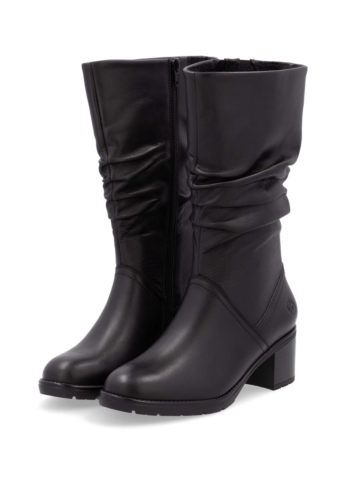 Boots with stiletto heel - black leather, crinkled shaft