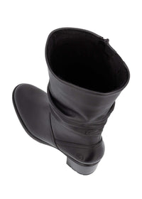 Boots with stiletto heel - black leather, crinkled shaft