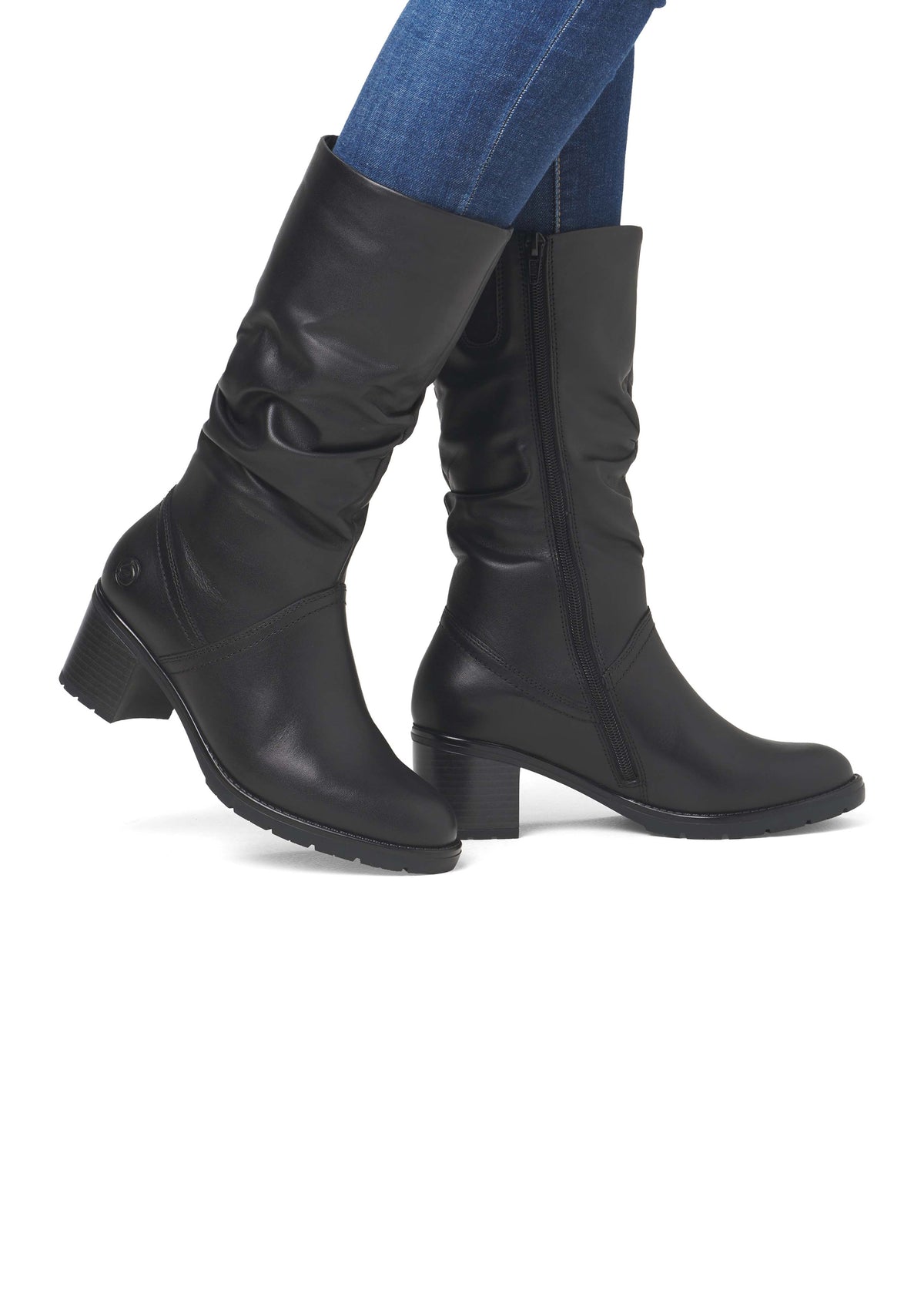 Boots with stiletto heel - black leather, crinkled shaft