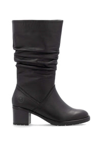 Boots with stiletto heel - black leather, crinkled shaft