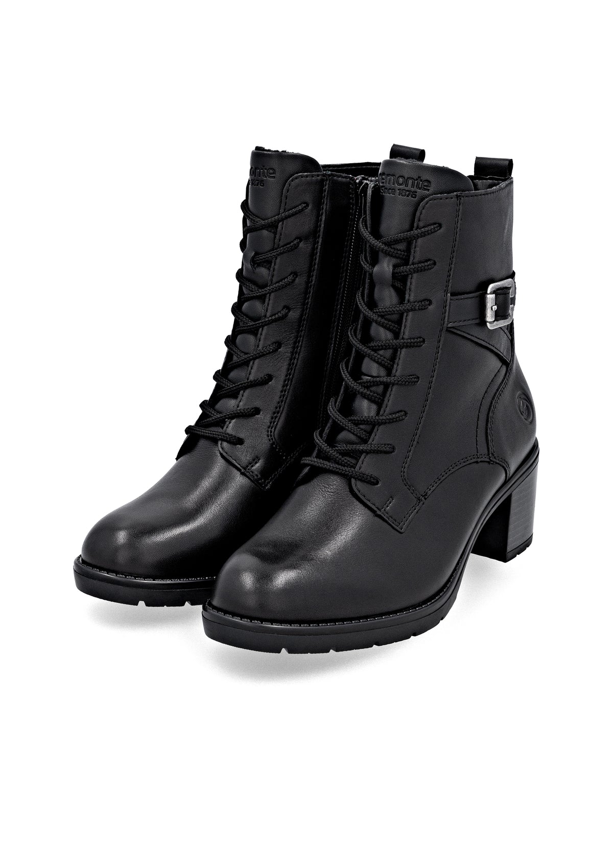Ankle boots with block heel - black leather