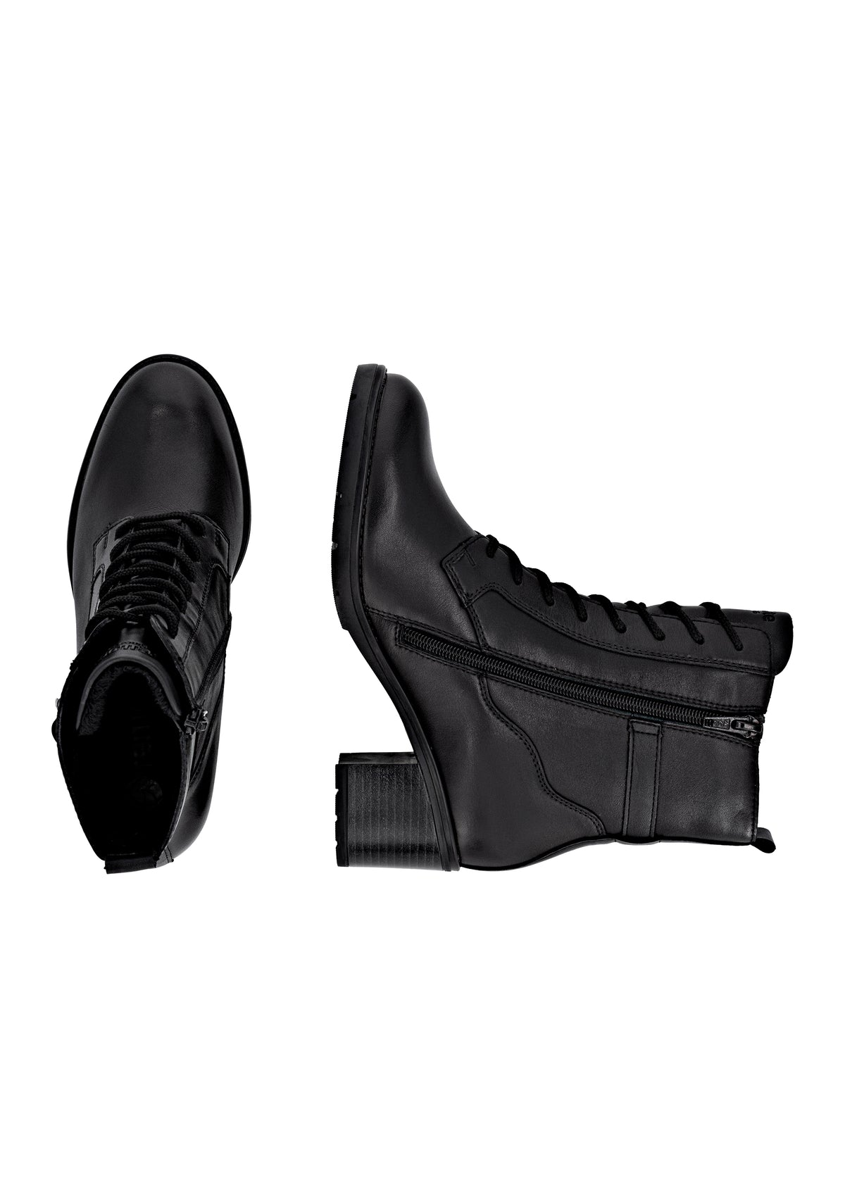 Ankle boots with block heel - black leather