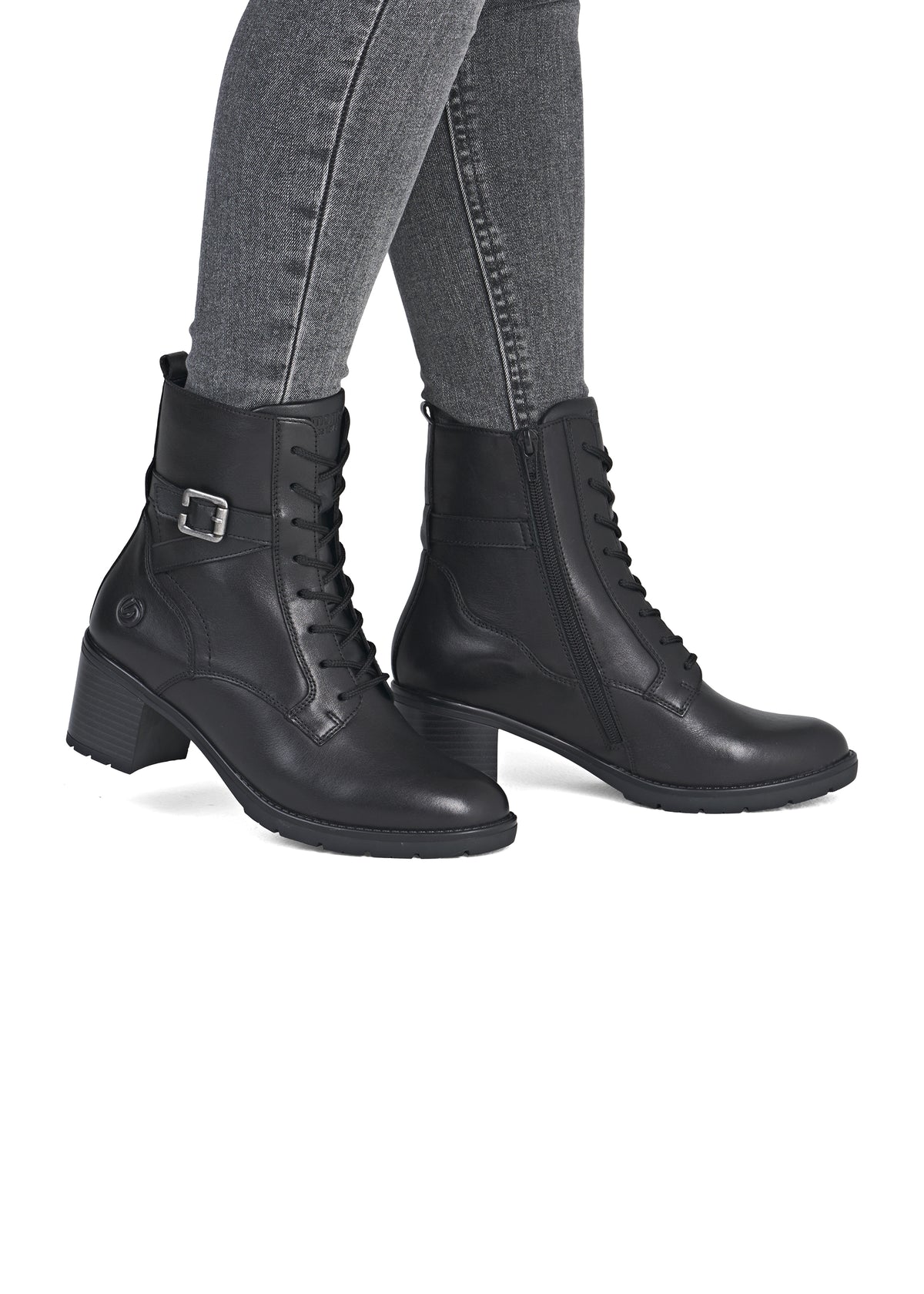 Ankle boots with block heel - black leather
