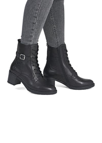 Ankle boots with block heel - black leather
