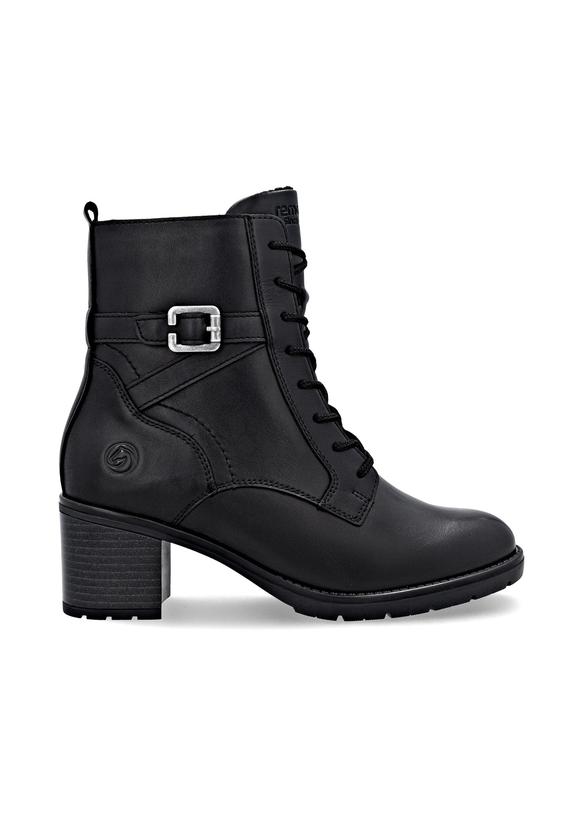 Ankle boots with block heel - black leather