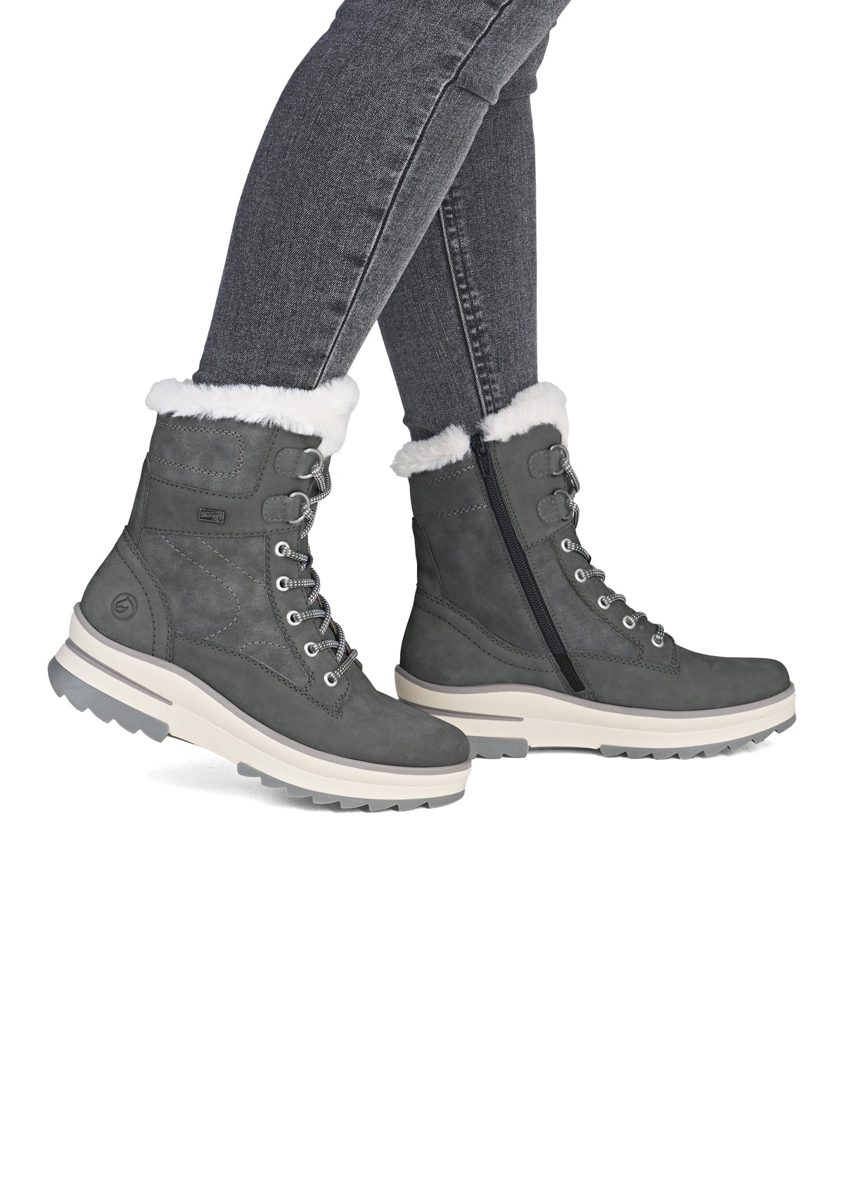 Winter boots with friction sole - gray leather, Remonte-TEX