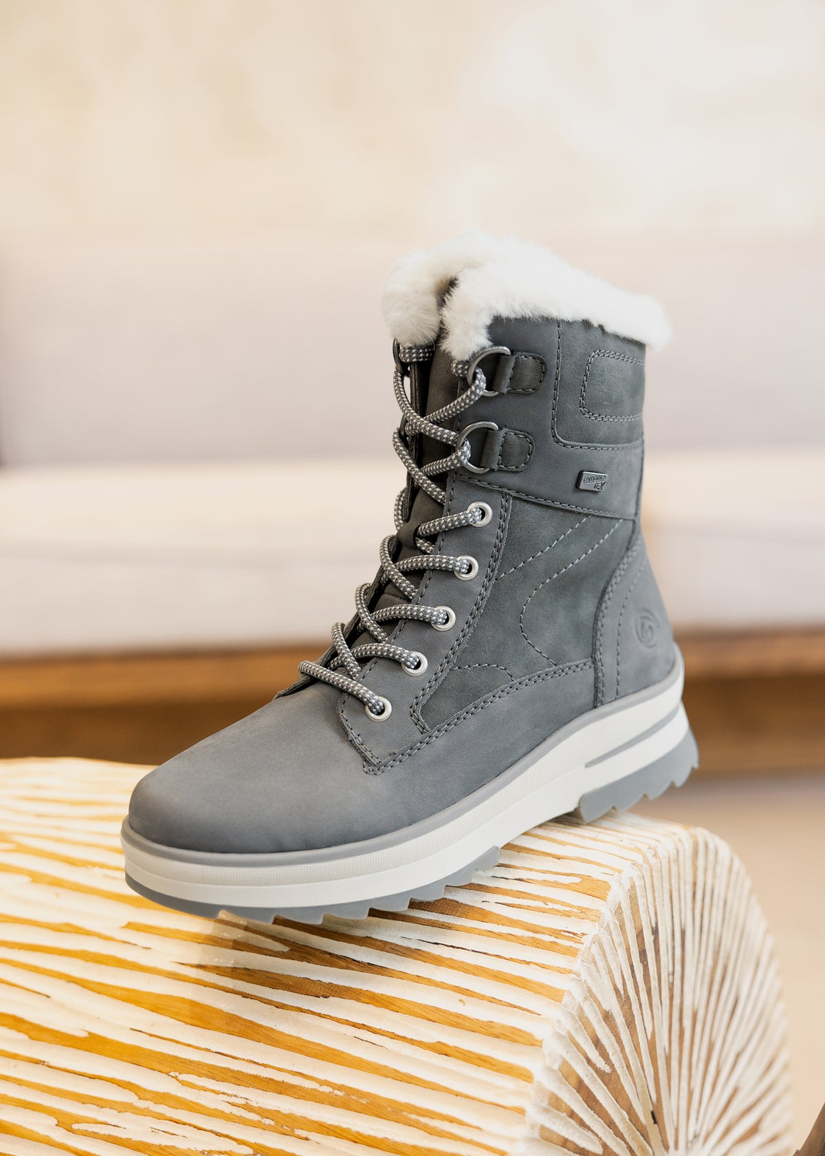 Winter boots with friction sole - gray leather, Remonte-TEX