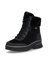 Lace-up winter ankle boots with grip sole - black leather, Remonte-TEX