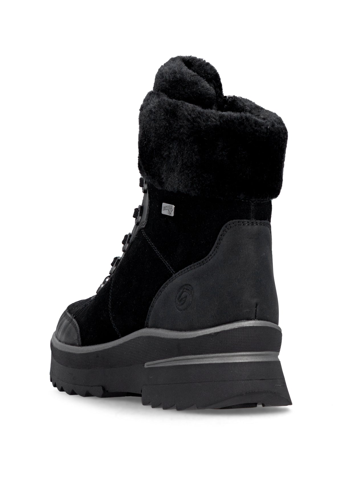 Lace-up winter ankle boots with grip sole - black leather, Remonte-TEX