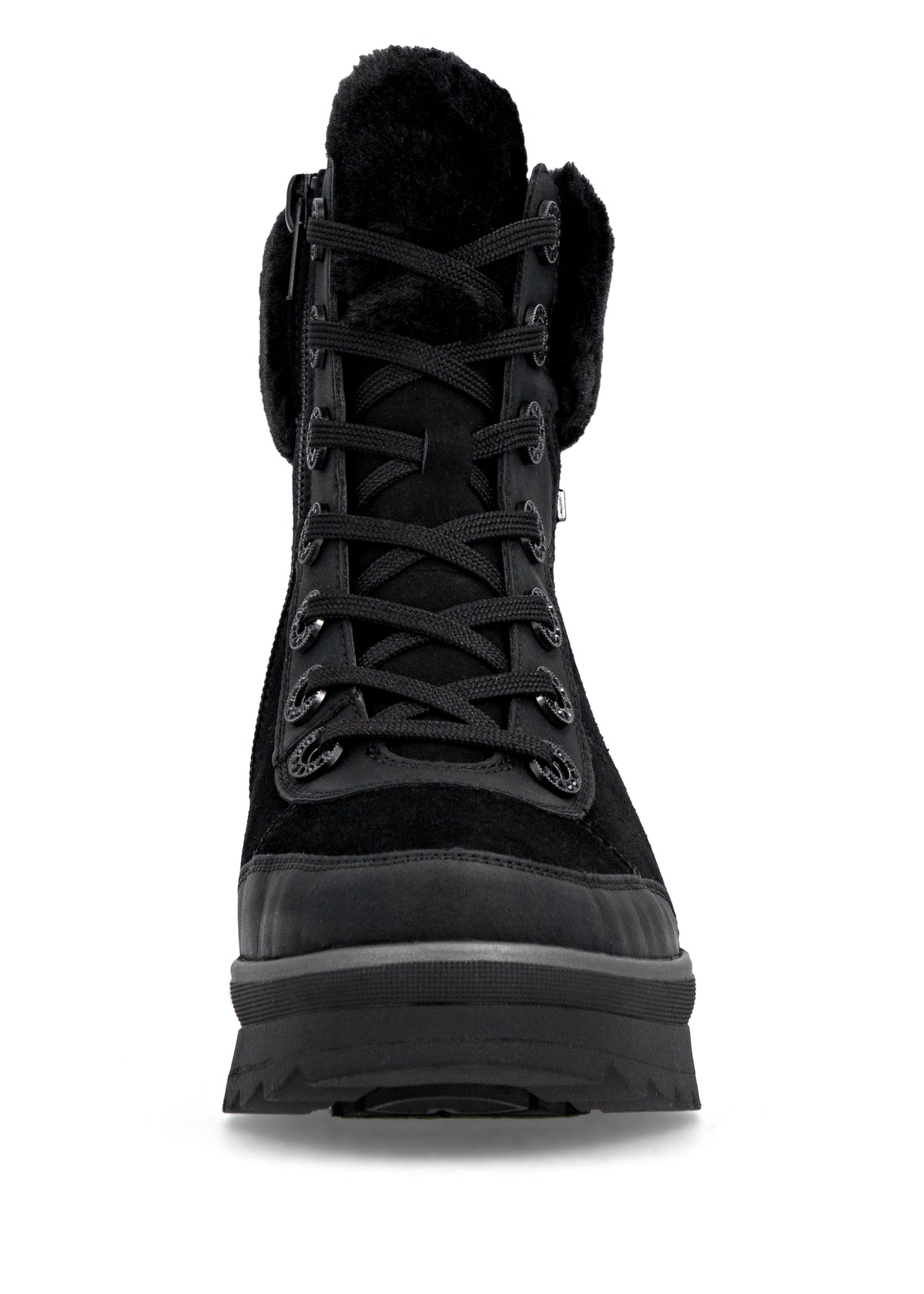 Lace-up winter ankle boots with grip sole - black leather, Remonte-TEX