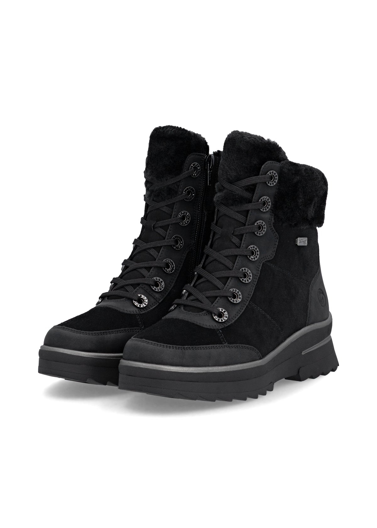 Lace-up winter ankle boots with grip sole - black leather, Remonte-TEX