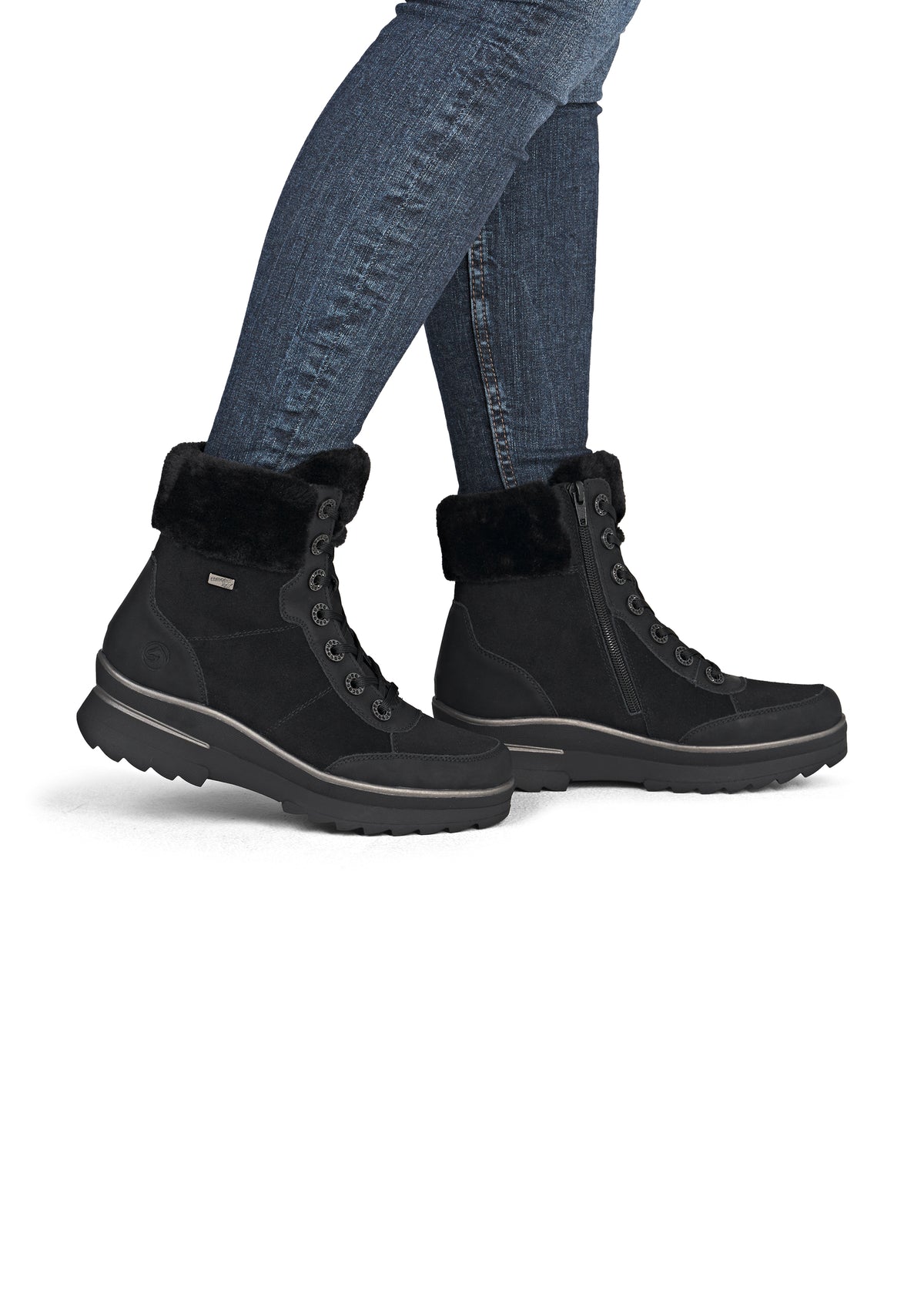 Lace-up winter ankle boots with grip sole - black leather, Remonte-TEX