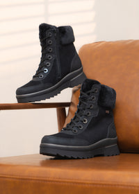 Lace-up winter ankle boots with grip sole - black leather, Remonte-TEX