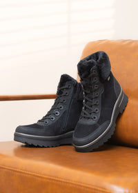 Lace-up winter ankle boots with grip sole - black leather, Remonte-TEX