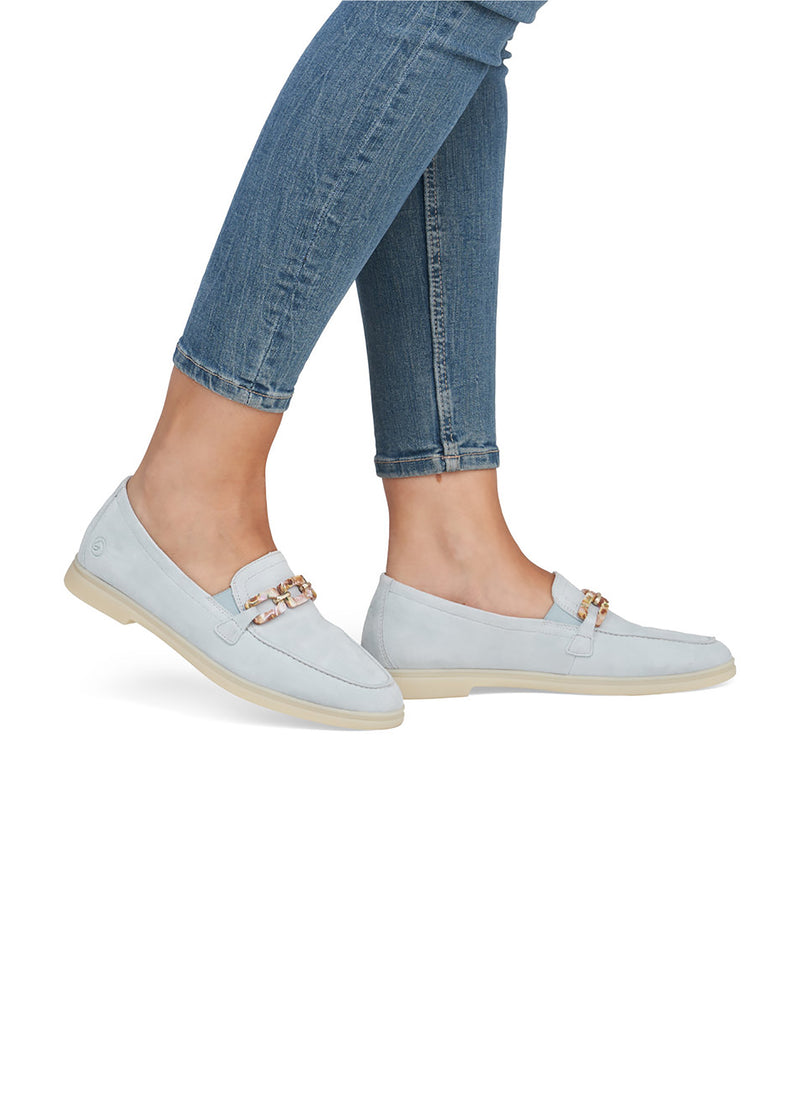 Loafers - light blue leather, chain decoration