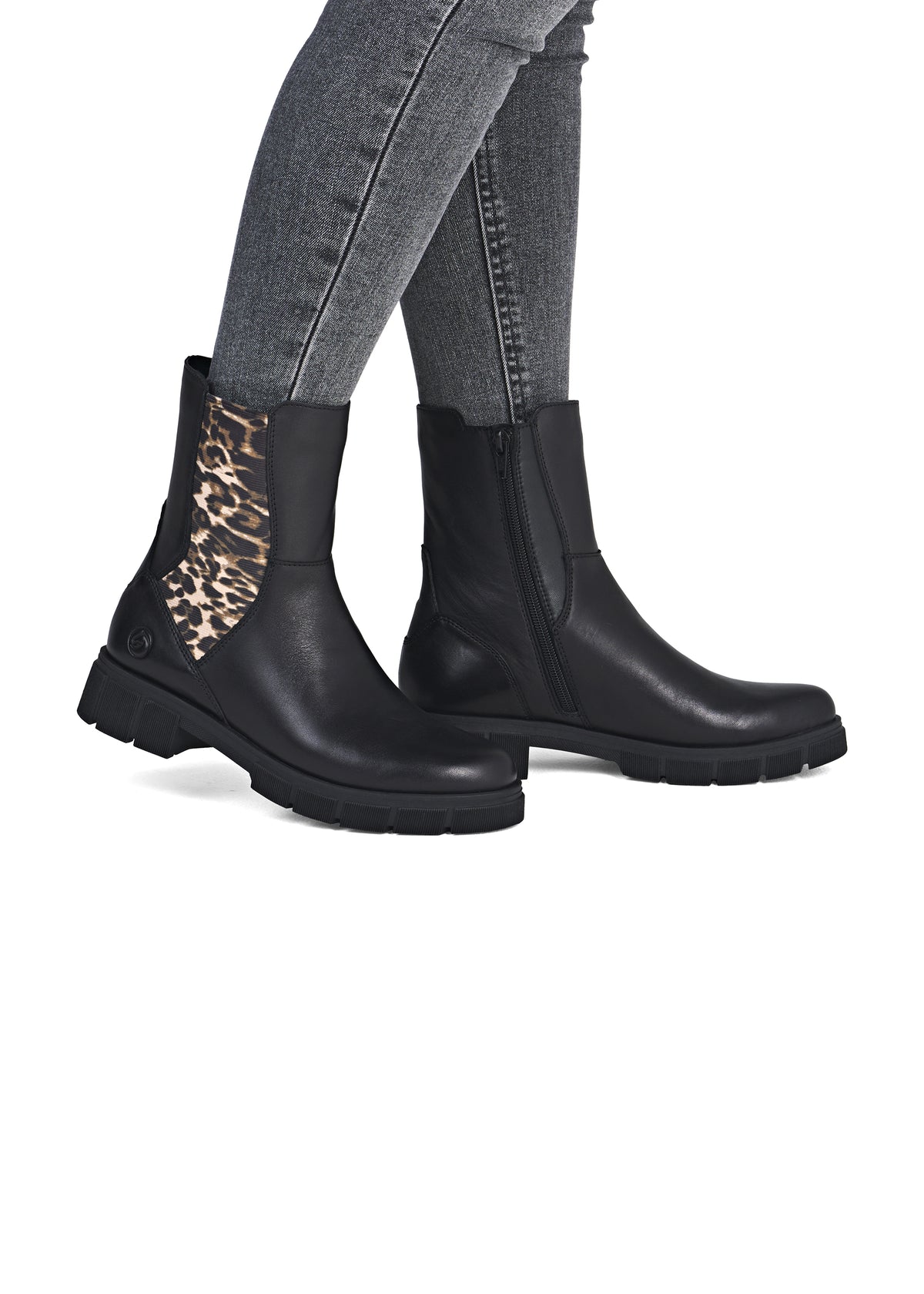 Chelseanilkkurit maiharipohjalla - musta nahka, leopardikuvio