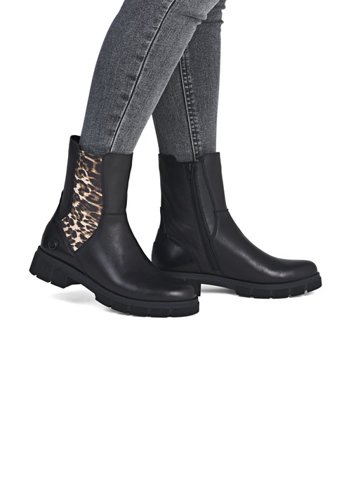 Chelseanilkkurit maiharipohjalla - musta nahka, leopardikuvio