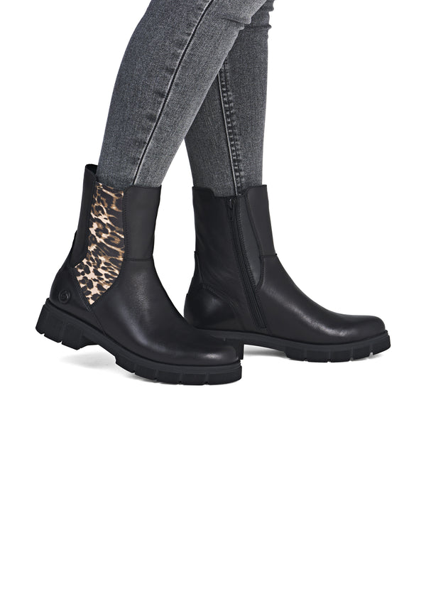 Chelseanilkkurit maiharipohjalla - musta nahka, leopardikuvio